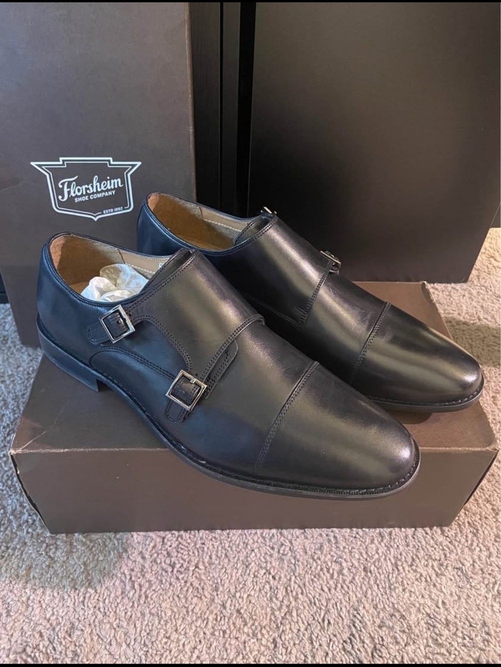 Florsheim Men's Black Leather Montinero Double Monk Strap Oxfords